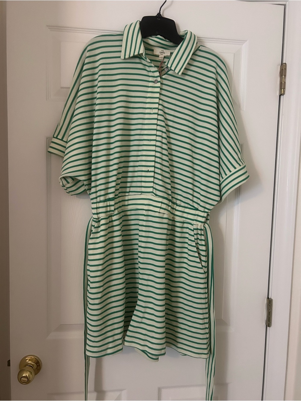 entro Green and White Striped Polo Romper
